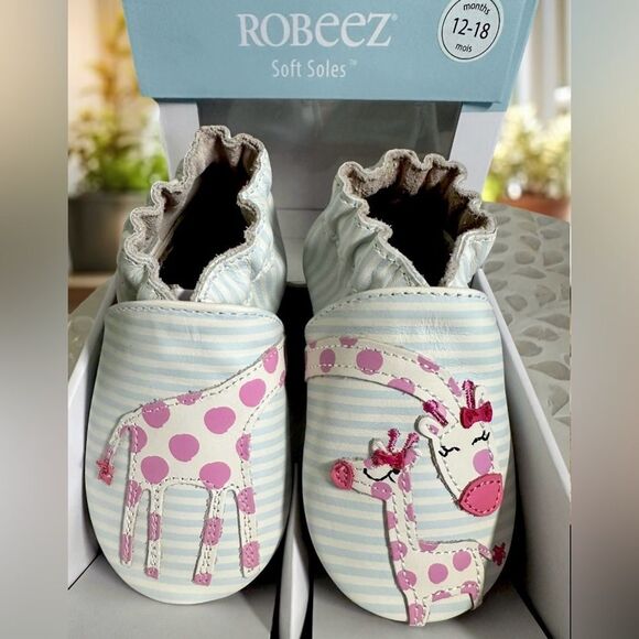 NWT Robeez Giraffe Reach for the Stars Soft Soles Stripe Baby Infant Crib Shoes - Picture 2 of 9